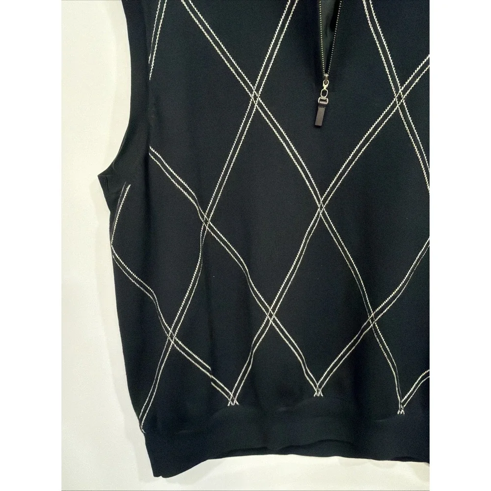 Fairway & Greene Italian Merino Wool Black 1/4 Zip Golf Sweater Wind Vest XL